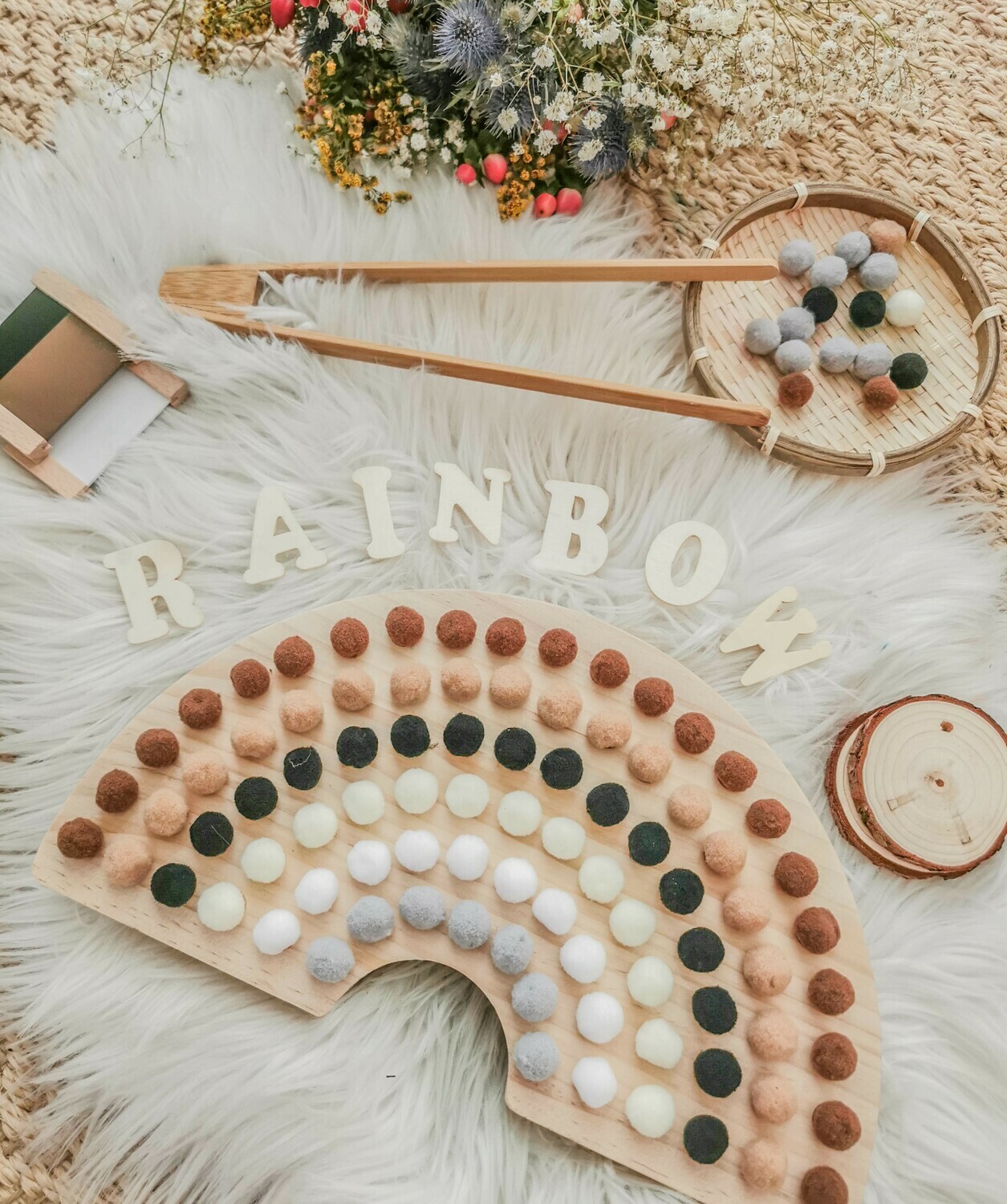 Wooden Rainbow Sorting - Natural Tones