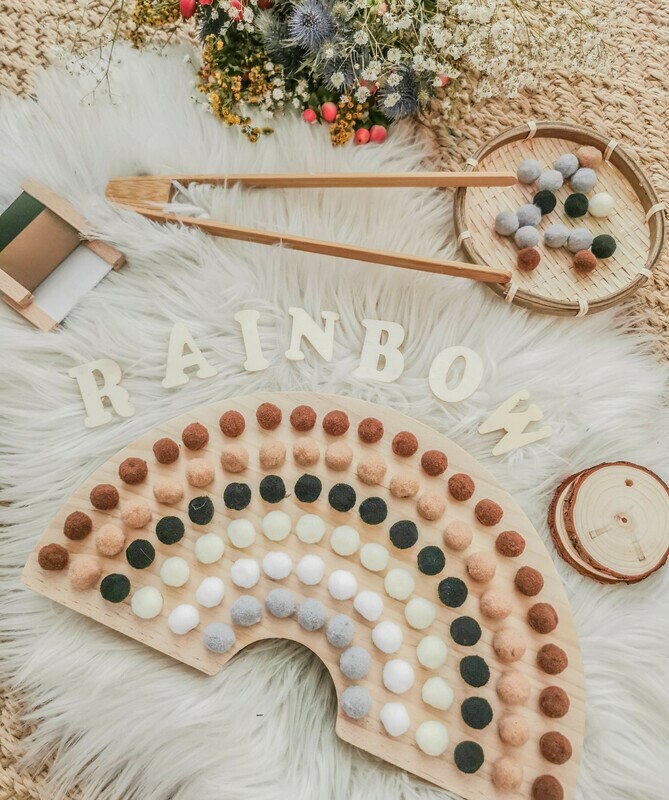 Wooden Rainbow Sorting - Natural Tones