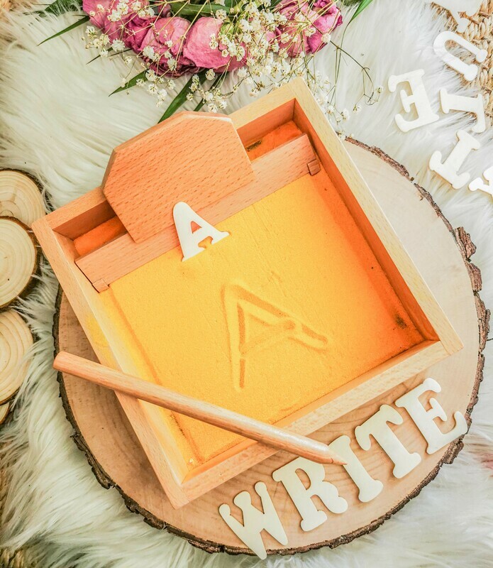 Letter Formation Sand Tray with a Wooden Pen