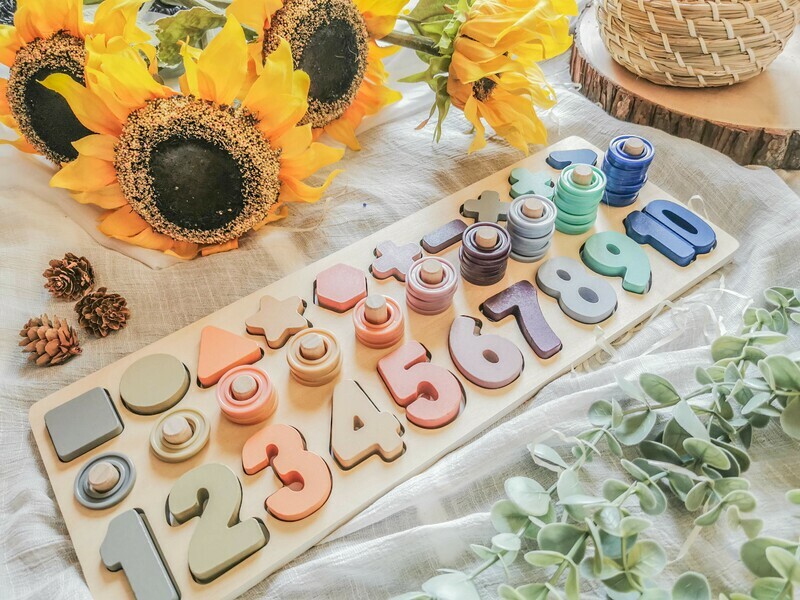 Wooden Geometric Shape Cognition &amp; Numbers  Board