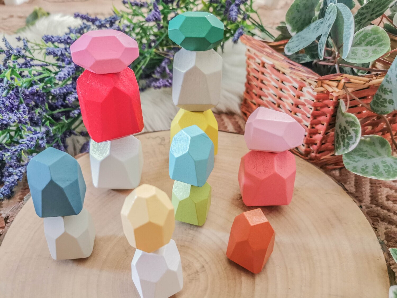 Wooden Stacking Stones - Rainbow