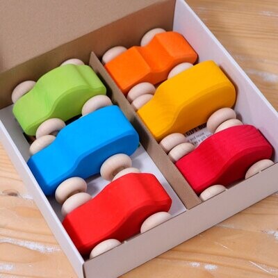 Colored Wooden Cars - 6 Pieces
