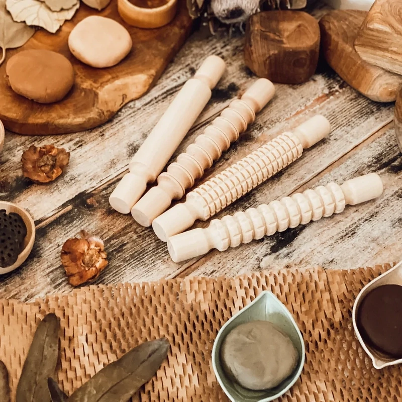 Textured Wooden Rolling Pins - Pack of 4