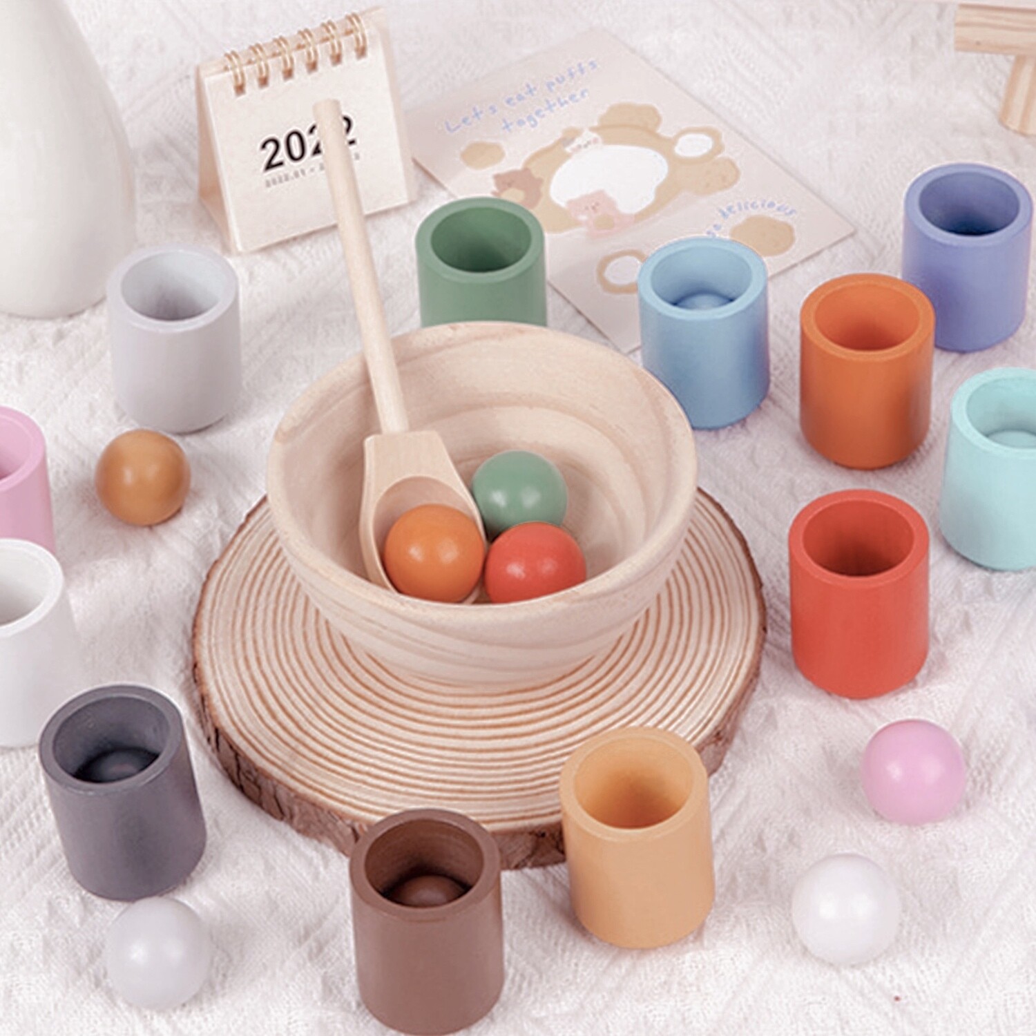 Wooden Balls and Cups Color Sorting Set - 28 Piece Set