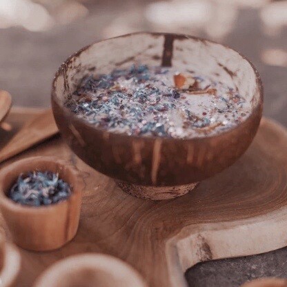 Natural Coconut Bowls &amp; Wooden Spoons - Set of 2