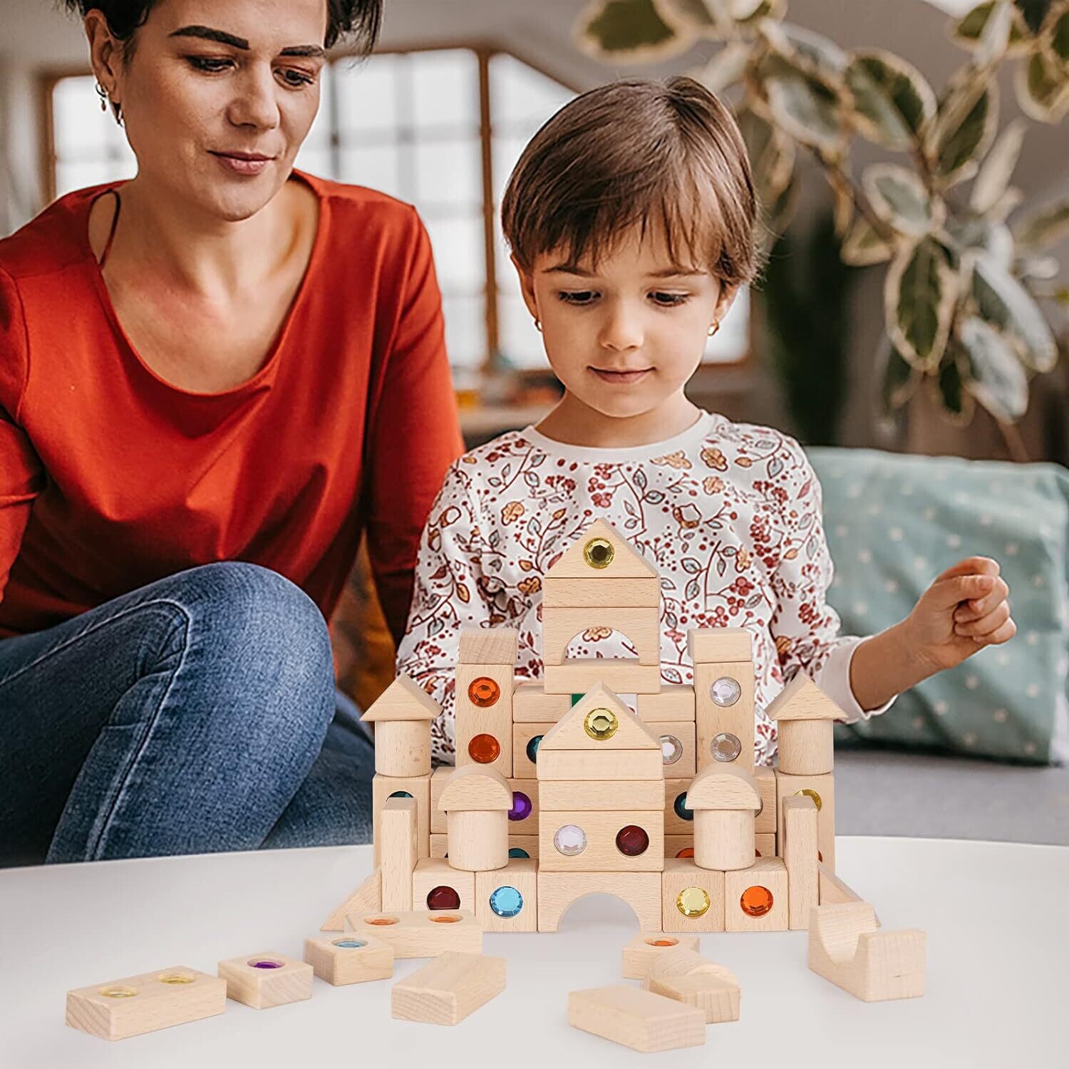 Wooden Acrylic Rainbow Stacking Blocks - 128 Pieces