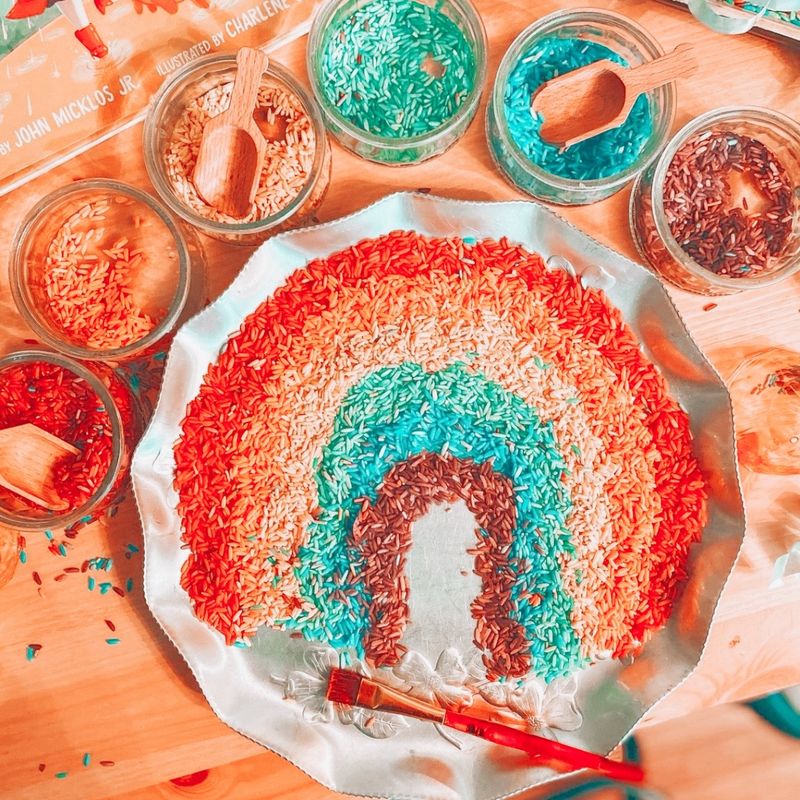 Home Made Sensory Rice - Rainbow