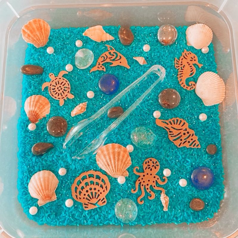 Home Made Sensory Rice - Blue