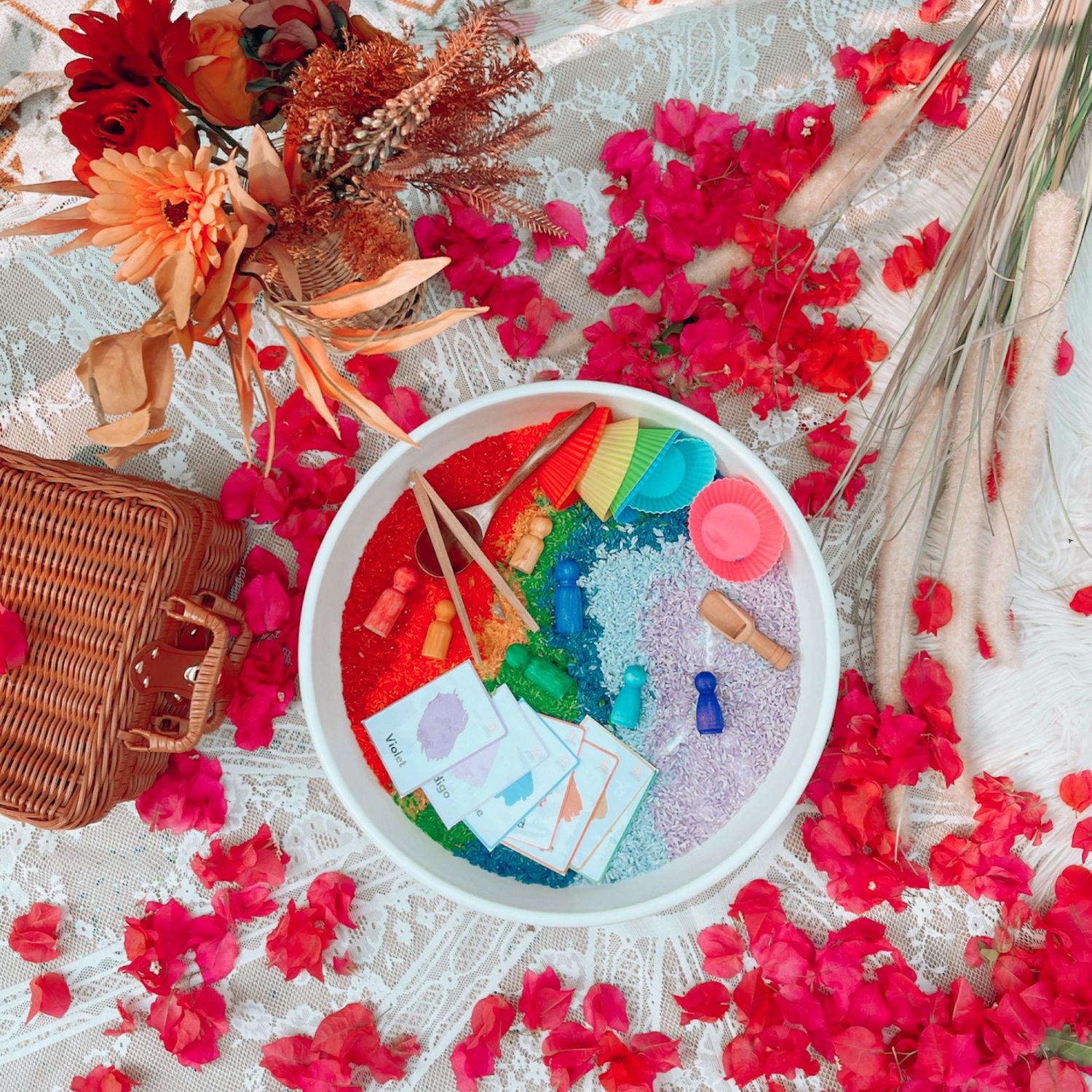 Rainbow Matching - Rice-Based Sensory Tray Kit