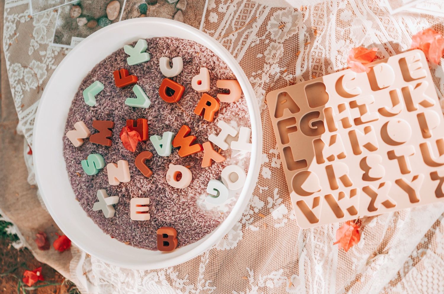 Letter Hide &amp; Find Adventure - Rice-Based Sensory Tray Kit