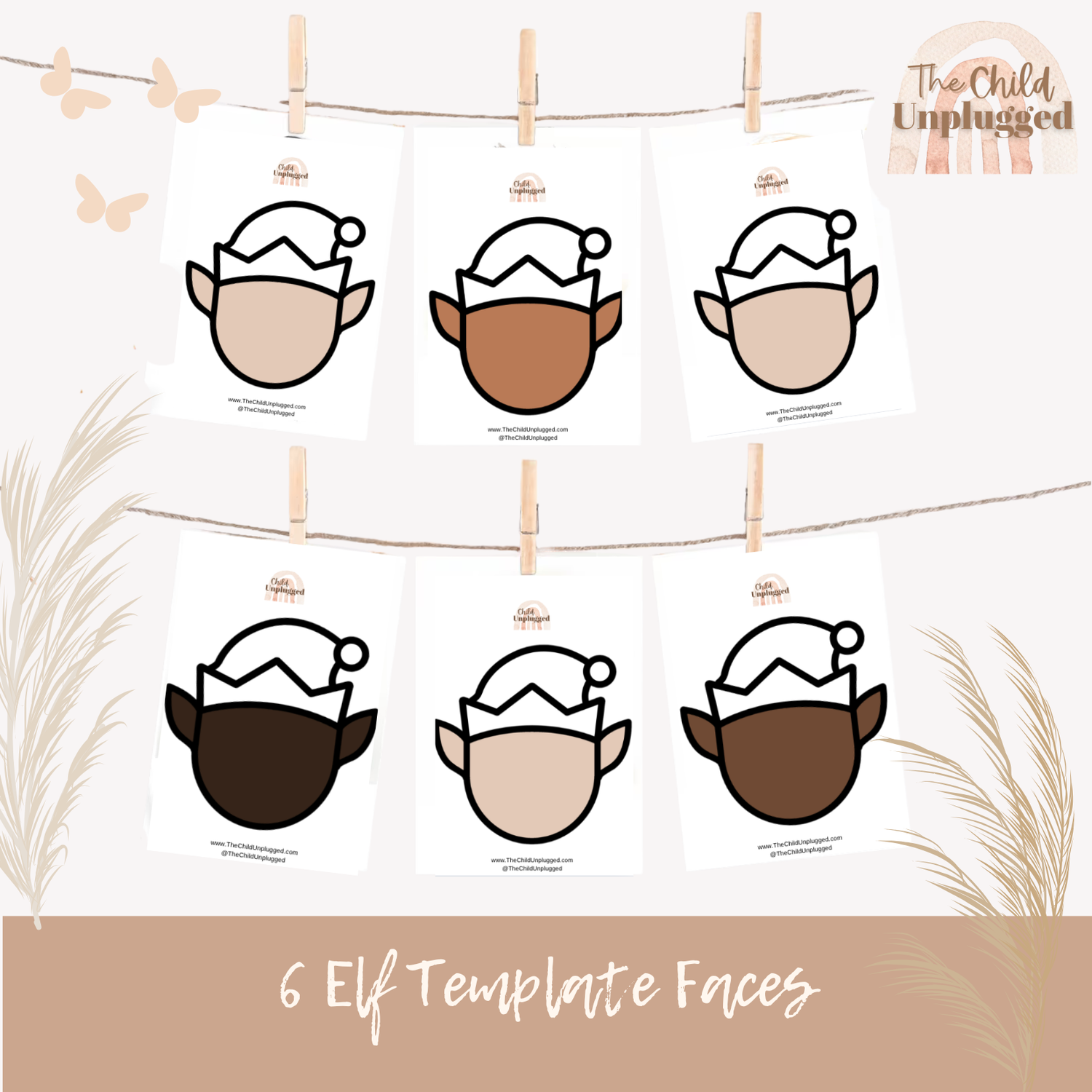 Download: Prompt Card: Christmas : Elf Face Template-3 Pages