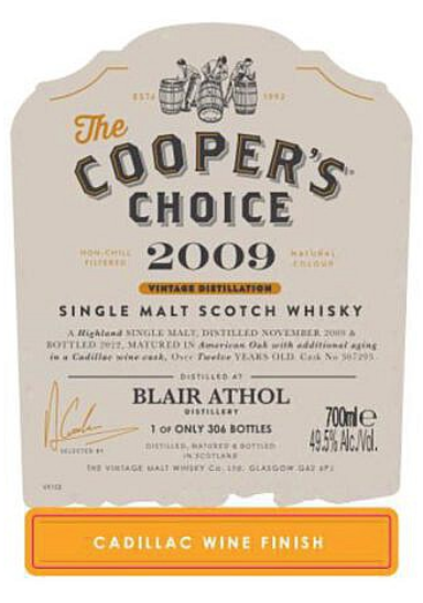 Blair Athol Cadillac Wine Finish Cooper's Choice 2009 49.5% 70Cl