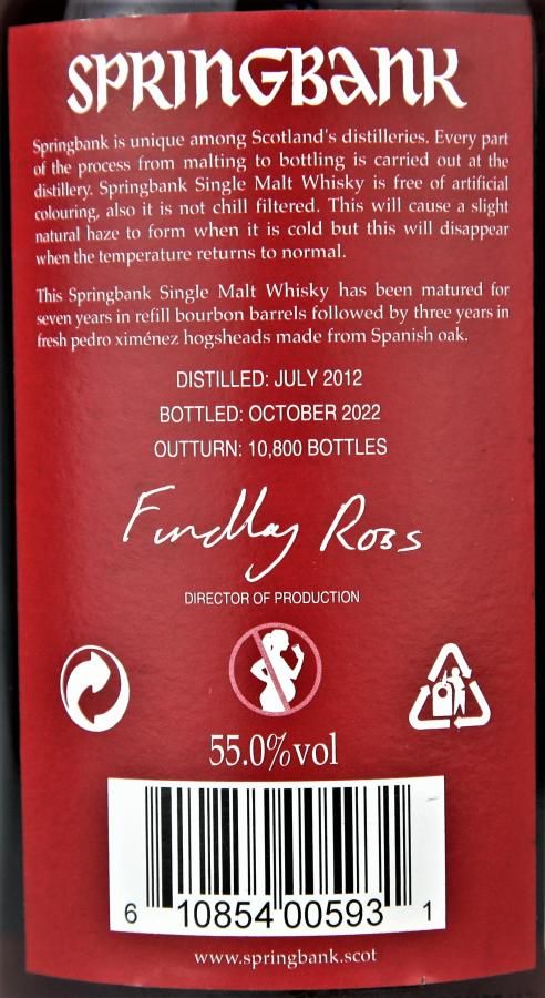 Springbank 10 Years Sherry Wood Pedro Ximénez Cask Matured 55% 70Cl