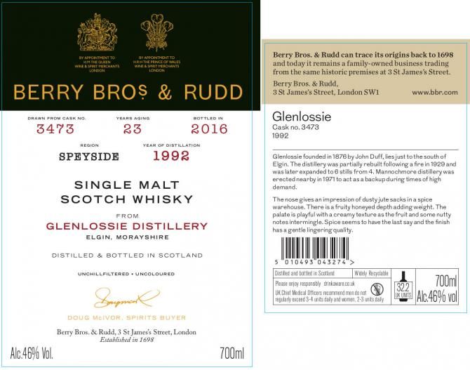 Glenlossie 23 Years 1992 Berry Bros &amp; Rudd