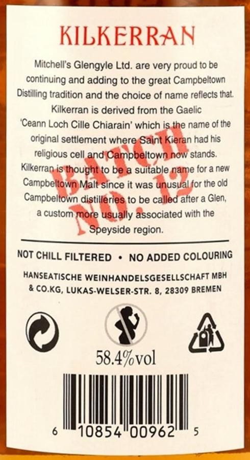Kilkerran Heavily Peated 58.4% 70Cl