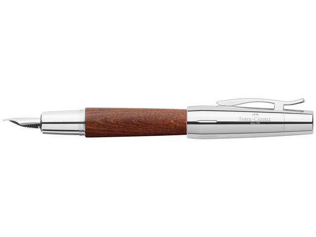 Faber-Castell E-MOTION vulpen chroom/bruin perenhout M