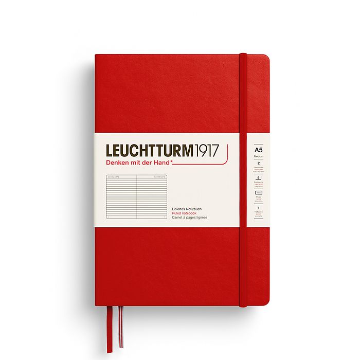 Leuchtturm1917 notebook  A5 CHERRY  HC, Leuchtturm A5 cherry: gelijnd