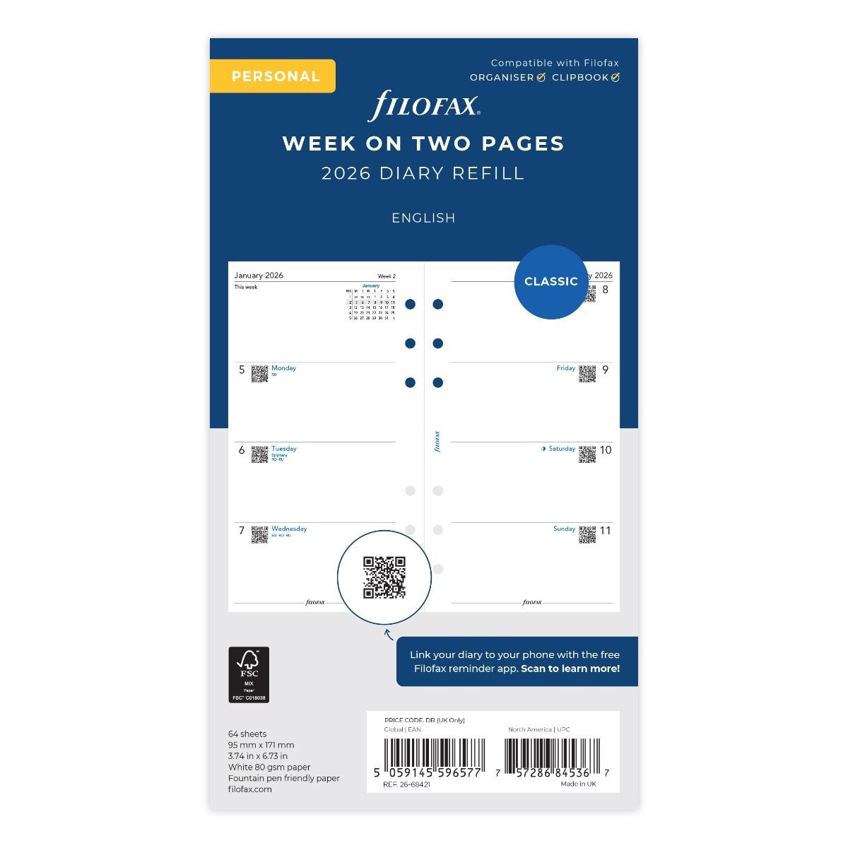 Filofax Agenda vulling Personal 7 dagen  2026