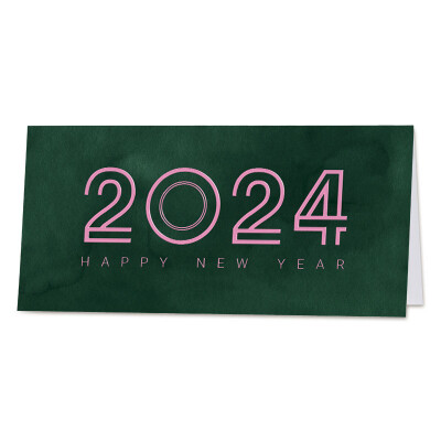 Trendy nieuwjaarskaart neon roze 2024 op groene velvetlook