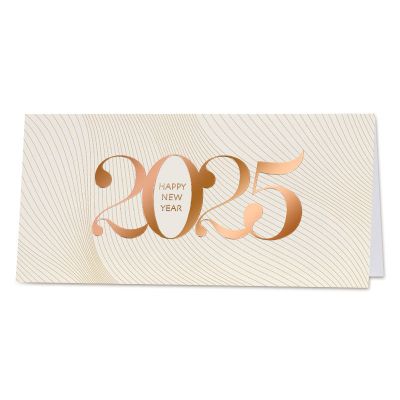 Zakelijke nieuwjaarskaart 2025 in koperolie met speels lijnpatroon