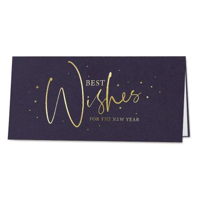 Blauwe luxe zakelijke wenskaart Best Wishes in goudfolie