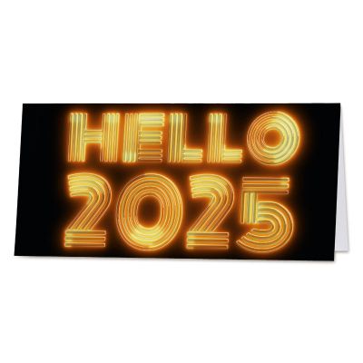 Zakelijke nieuwjaarskaart Hello 2025 in neon