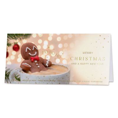 Kerstkaart Christmascookie in kopje koffie