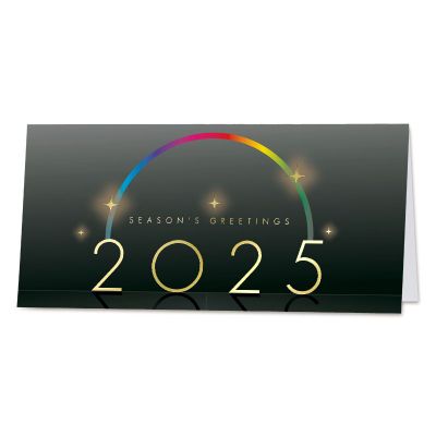 Zakelijke wenskaart 2025 met kleurrijke regenboog