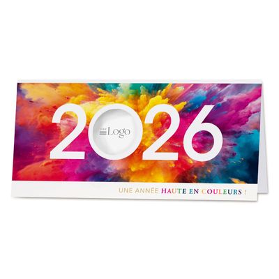 Kleurrijke nieuwjaarskaart 2026 met logo-uitkap