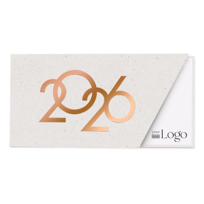 Zakelijke nieuwjaarskaart 2026 in koperfolie met schuine uitkap