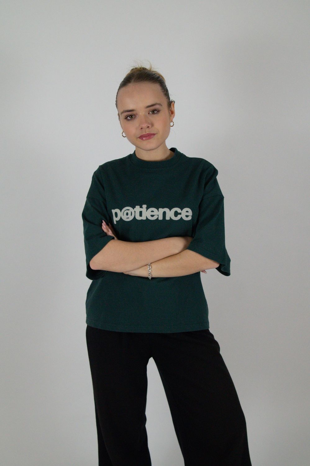 Oversized Boxy Short T-Shirt - old money green, patience