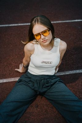 Tank Top - &quot;angelic bestickt&quot; butter