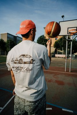 Heavy T-Shirt - &quot;in for the long ride, car&quot; - vintage cream
