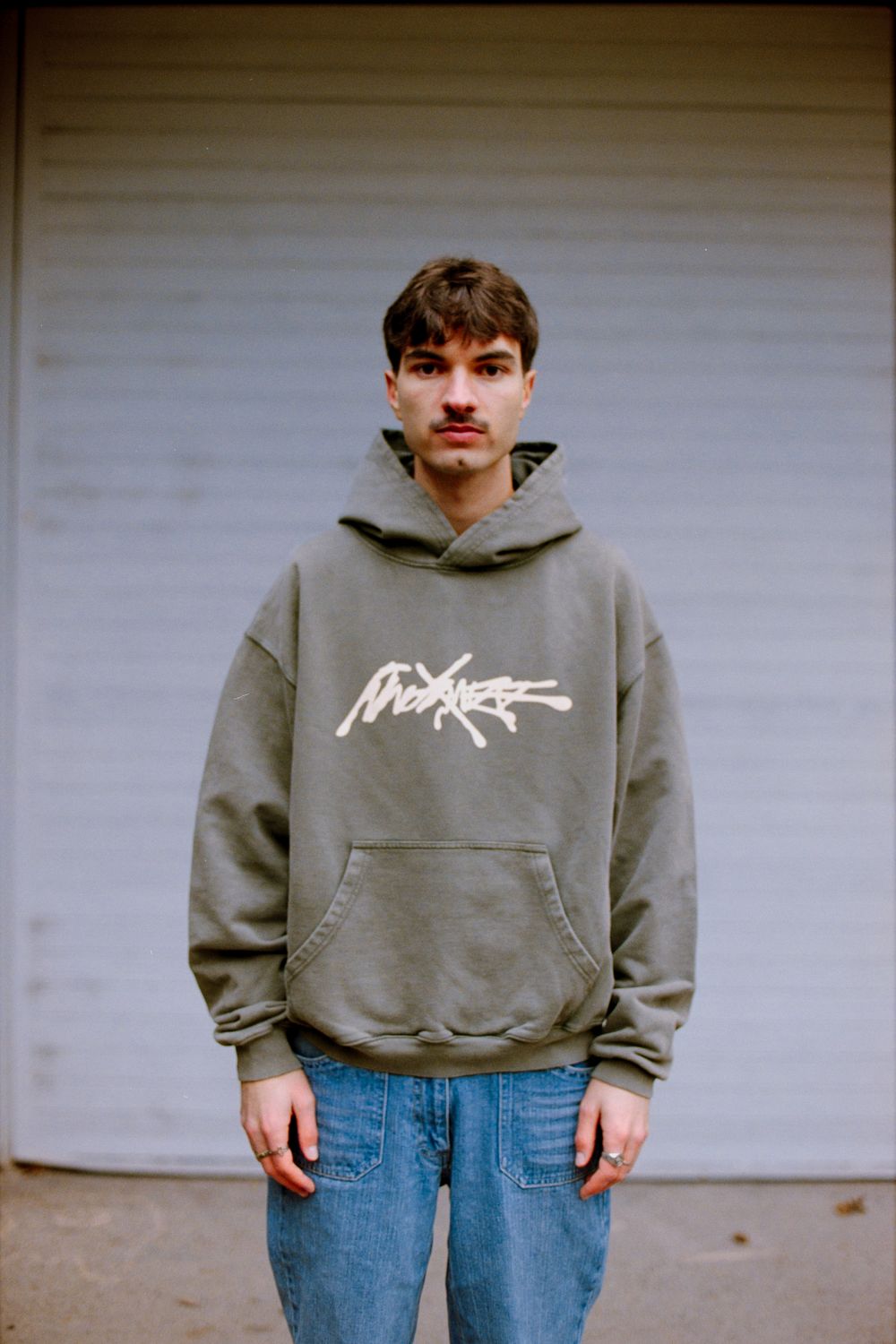 Heavy Oversized Hoodie - &quot;FUNDAMENT&quot; - vintage olive