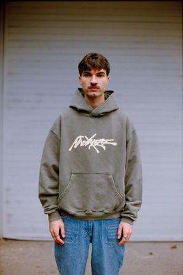 Heavy Oversized Hoodie - "FUNDAMENT" - vintage olive