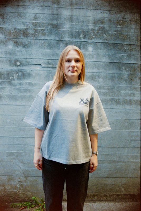 Boxy Short T-Shirt - &quot;build&quot; - grey.