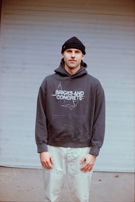 Cropped Hoodie - "Bricks and Concrete" - vintage black