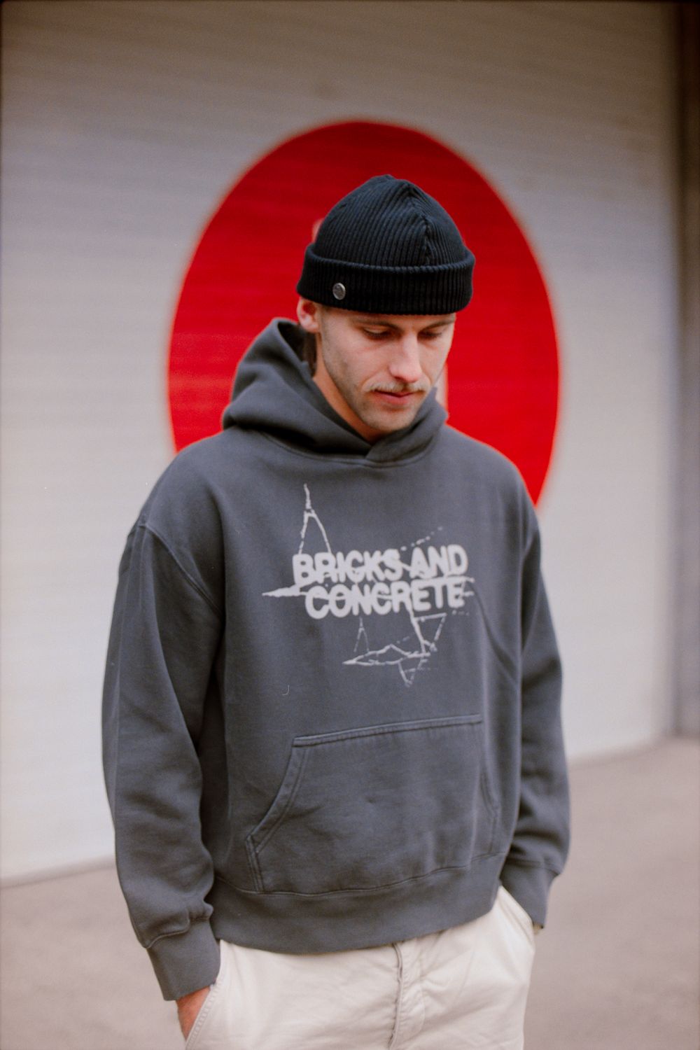 Cropped Hoodie - &quot;Bricks and Concrete&quot; - vintage black