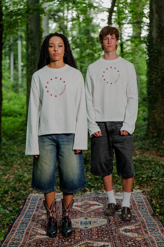 Boxy Short Longsleeve-Shirt - "Cyrcle of Stars" - offwhite