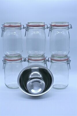 6 x Bügelglas 1 Liter plus Gratis - Bonus z.B. Schüssel, Trinkflasche BPA - Frei o.ä.