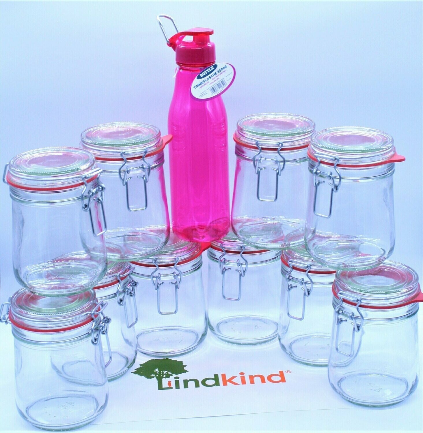 Bügelgläser Einmachgläser 800 ml, 10er Set mit Extra Drahtbügelgläser mit Deckel und Drahtbügel zum luftdichten Aufbewahren, zum Einkochen, Einmachgläser, Glas, mit Bügelverschluss