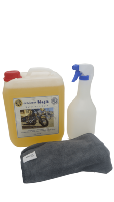 OGM Excalibur Magic Universalreiniger Set 5000 ml u. Reinigungstuch + Sprühflasche 1 Liter Bootreiniger Caravan Lack ohne Wasser Felgenreiniger Wohnmobilreiniger