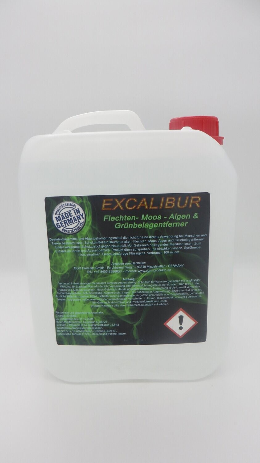OGM Excalibur Premium-Flechten Moos, Algen & Grünbelag Entferner, Kanister 5 Liter
