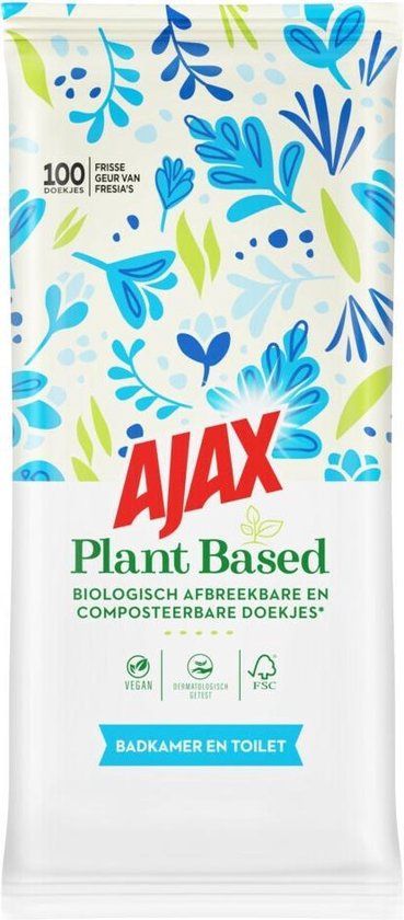 Ajax Plantaardige Reinigingsdoekjes voor Badkamer en Toilet – 100 stuks