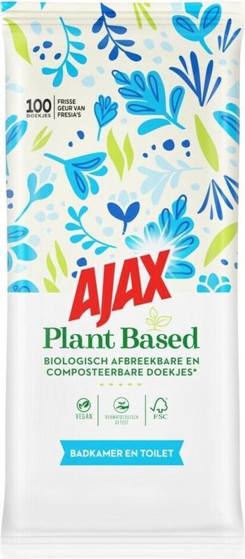 Ajax Plantaardige Reinigingsdoekjes voor Badkamer en Toilet – 100 stuks