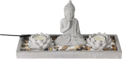 Boeddha Zen Tuintje – Decoratief Miniatuur Tuintje van Beton – 29,5x12x7 cm – Voor Binnengebruik