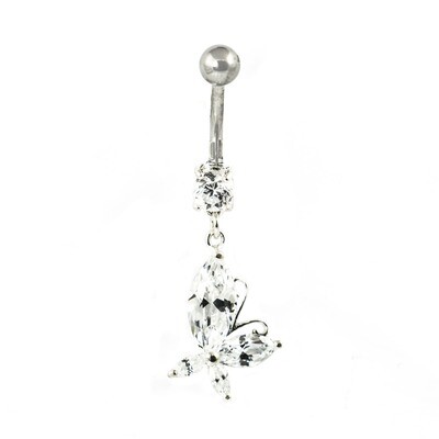 Navelpiercing "White Hanging Butterfly" Swarovski E.