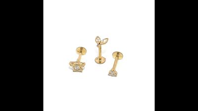 LABRET piercing AA goud drie steentjes
