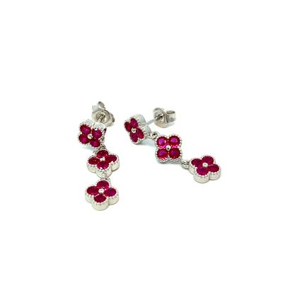 Oorbel "Red Flowers Silver"
