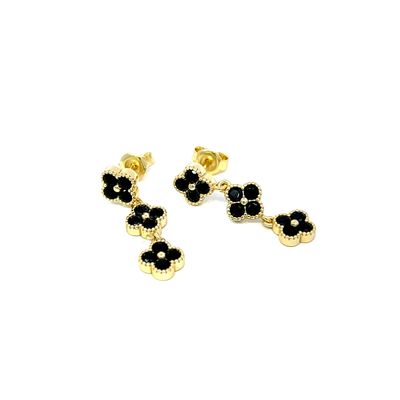 Oorbel "Black Flowers Golden"